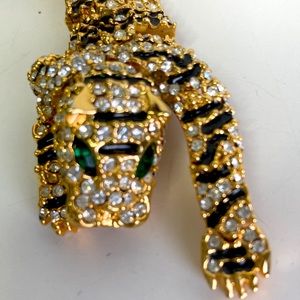 Vtntage Rhinestone /Black  Enamel Tiger Gold Tone Bracelet, Pave Articulated